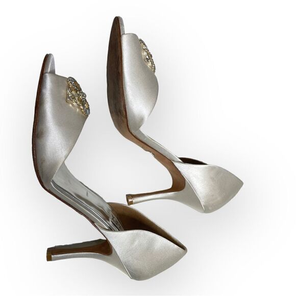 Badgley Mischka Crystal Embellished Wedding Peep Toe Heels Shoes - Picture 8 of 9